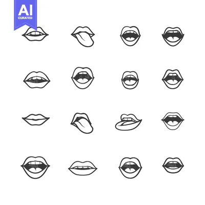 Aset premium populer: Set of Sixteen Different Outline Mouths with Variations in Expressions