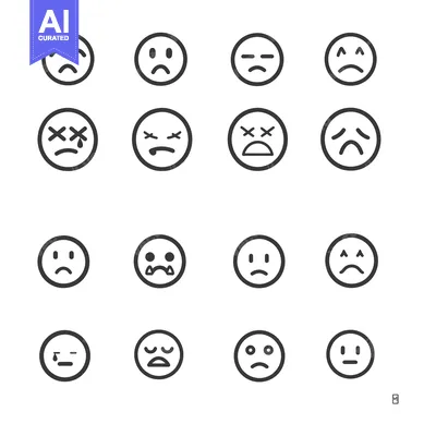 Aset premium populer: Set of sixteen different sad and unhappy emoji icons