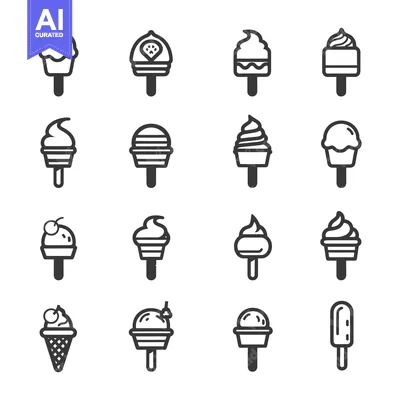 Set of sixteen ice cream icons in a simple line style