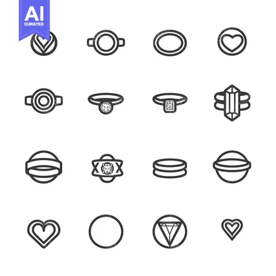 Aset premium populer: Set of sixteen jewelry rings and hearts line icons