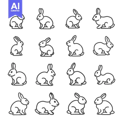 Aset premium populer: Set of Sixteen Line Art Bunny Rabbit Illustrations