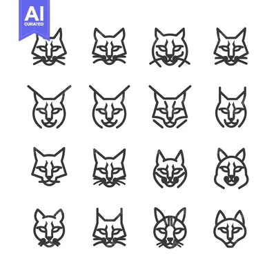 Premium design asset: Set of Sixteen Line Art Lynx Head Icons