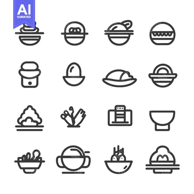 Aset desain premium: Set of Sixteen Line Icons Representing Different Food Dishes