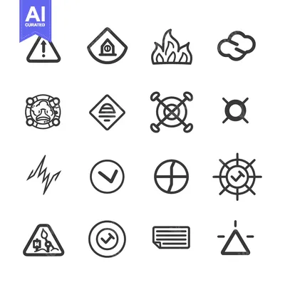 Set of Sixteen Line Icons Representing Various Concepts and Objects