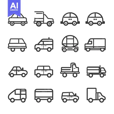 Aset desain premium: Set of sixteen outlined car, van and truck icons