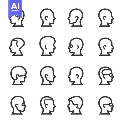 Aset premium populer: Set of Sixteen Profile Head Icons with Various Hairstyles and Accessor