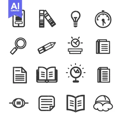 Aset desain premium: Set of Sixteen Simple Education-Themed Line Icons