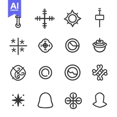 Set of Sixteen Simple Line Icons of Various Symbols