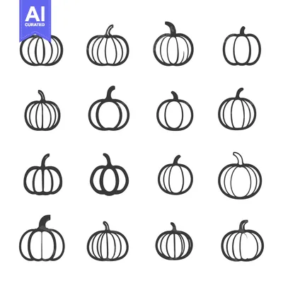 Set of Sixteen Simple Pumpkin Outline Icons