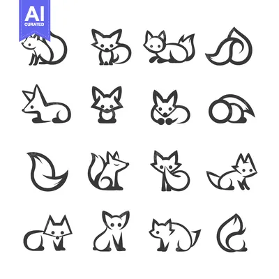 Set of Sixteen Stylized Fox Icons with Different Poses and Tails