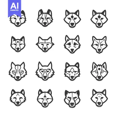 Popular premium asset: Set of Sixteen Wolf Head Icons in Black and White