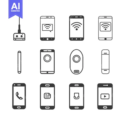 Set of Smartphone Icons with Various Features and Functions