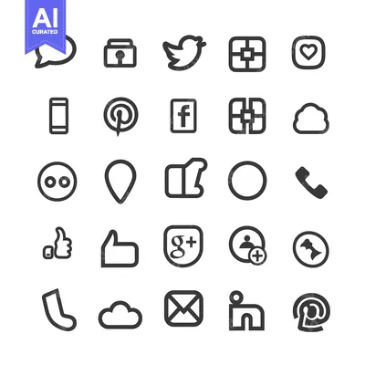 Set of Social Media and Web Icons in Black and White