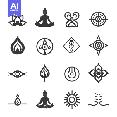 Aset premium populer: Set of Spiritual, Yoga, Meditation, and Religious Symbols in Black and