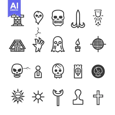 Set of spooky halloween themed icons