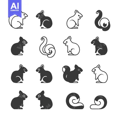 Set of Squirrel Icons in Black and White