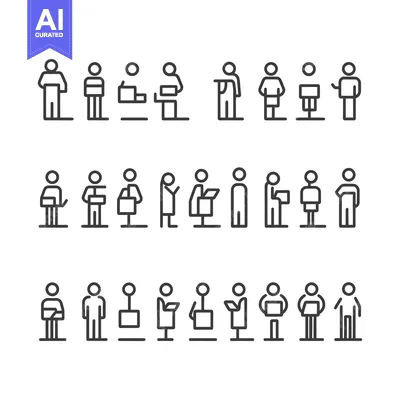 Premium design asset: Set of stick figure icons representing people in various poses