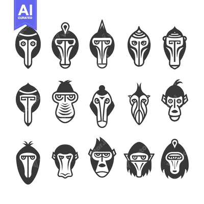 Aset premium populer: Set of stylized monkey faces with different expressions