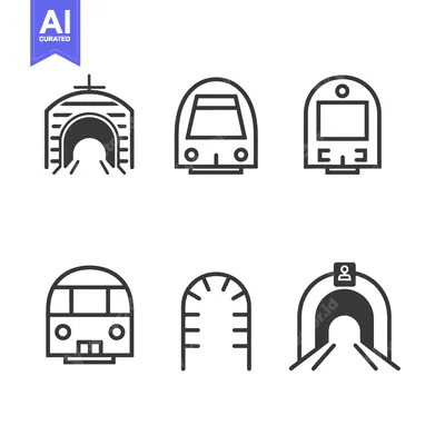 Set of subway train and tunnel icons
