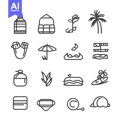Aset premium populer: Set of Summer and Beach Related Line Icons