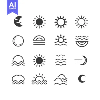 Premium design asset: Set of Sun, Moon and Ocean Wave Icons