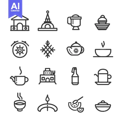 Set of Tea and Food Related Line Icons