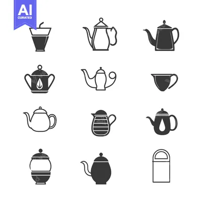 Set of Teapot and Cup Icons in Black and White