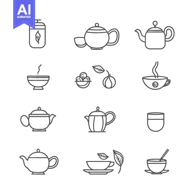 Popular premium asset: Set of Tea Pot, Cup, and Leaf Icons