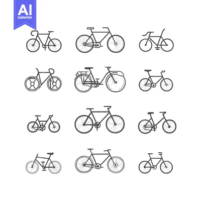 Aset premium populer: Set of Ten Hand-Drawn Bicycle Line Art Illustrations