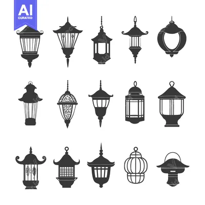 Set of Traditional Asian Lantern Silhouettes