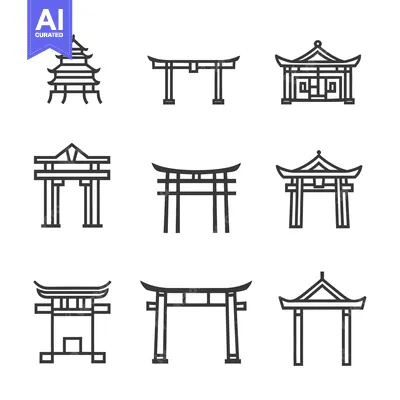 Set of Traditional Chinese and Japanese Architecture Icons
