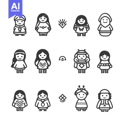 Premium design asset: Set of Traditional People Icons in Black and White