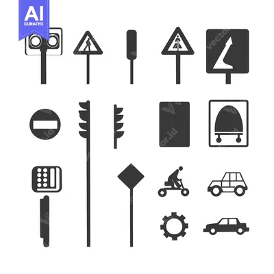 Premium design asset: Set of Traffic and Road Signs and Symbols in Black and White