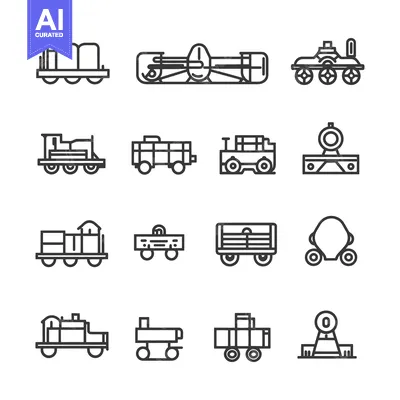 Set of Train Car and Locomotive Outline Icons