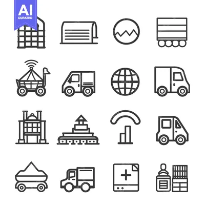 Aset desain premium: Set of Transportation and Delivery Line Icons