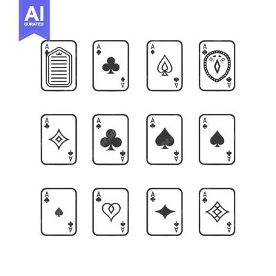 Set of Twelve Ace Playing Cards with Different Suit Symbols