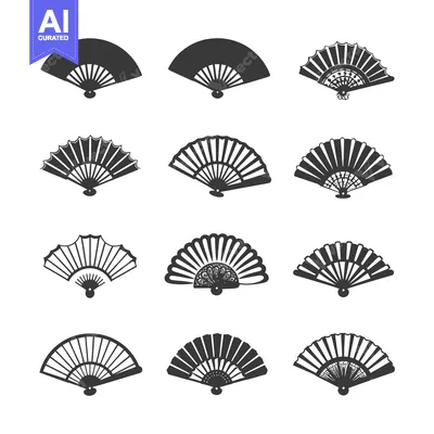 Popular premium asset: Set of Twelve Black and White Hand Fan Silhouettes