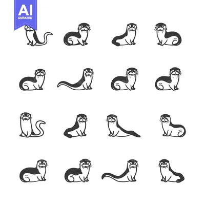 Aset desain premium: Set of Twelve Black and White Otter Illustrations