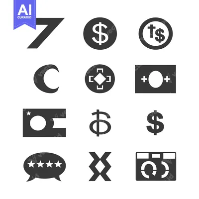 Set of Twelve Currency and Financial Symbols in Black and White