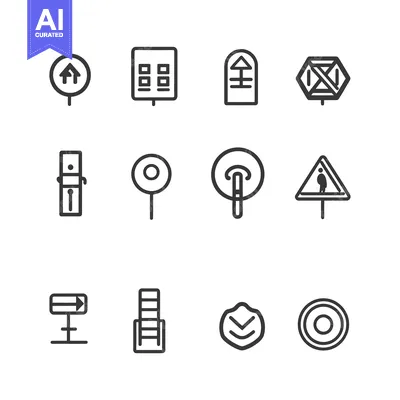Aset premium populer: Set of Twelve Different Simple Line Icons of Street Signs