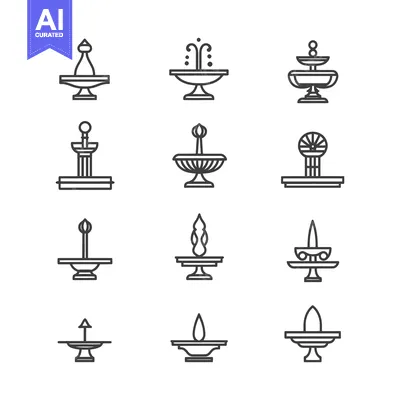 Aset desain premium: Set of twelve fountain icons with different shapes and designs