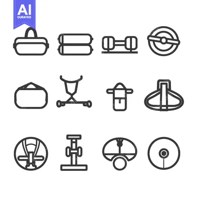 Aset desain premium: Set of twelve gym equipment line icons