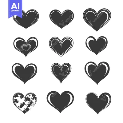 Popular premium asset: Set of Twelve Hand Drawn Black Heart Shapes