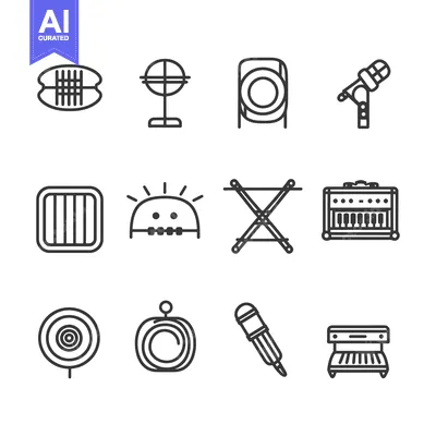 Set of twelve music instrument line icons