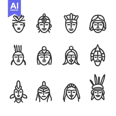 Popular premium asset: Set of Twelve Native American Indigenous Tribal Mask Icons
