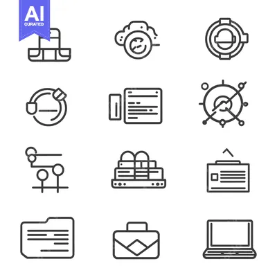 Set of Twelve Outline Icons Depicting Technology and Business Concepts