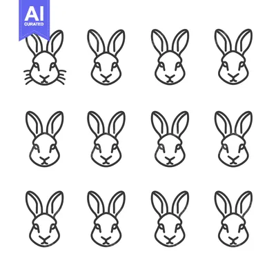 Aset desain premium: Set of twelve simple line art rabbit faces