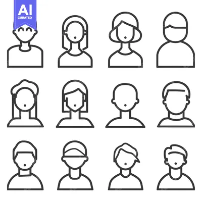 Aset desain premium: Set of Twelve Simple Line Drawings of People
