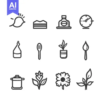 Popular premium asset: Set of Twelve Simple Line Icons for Kitchen, Nature, and Time