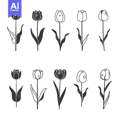 Aset premium populer: Set of Twelve Tulip Flower Silhouettes